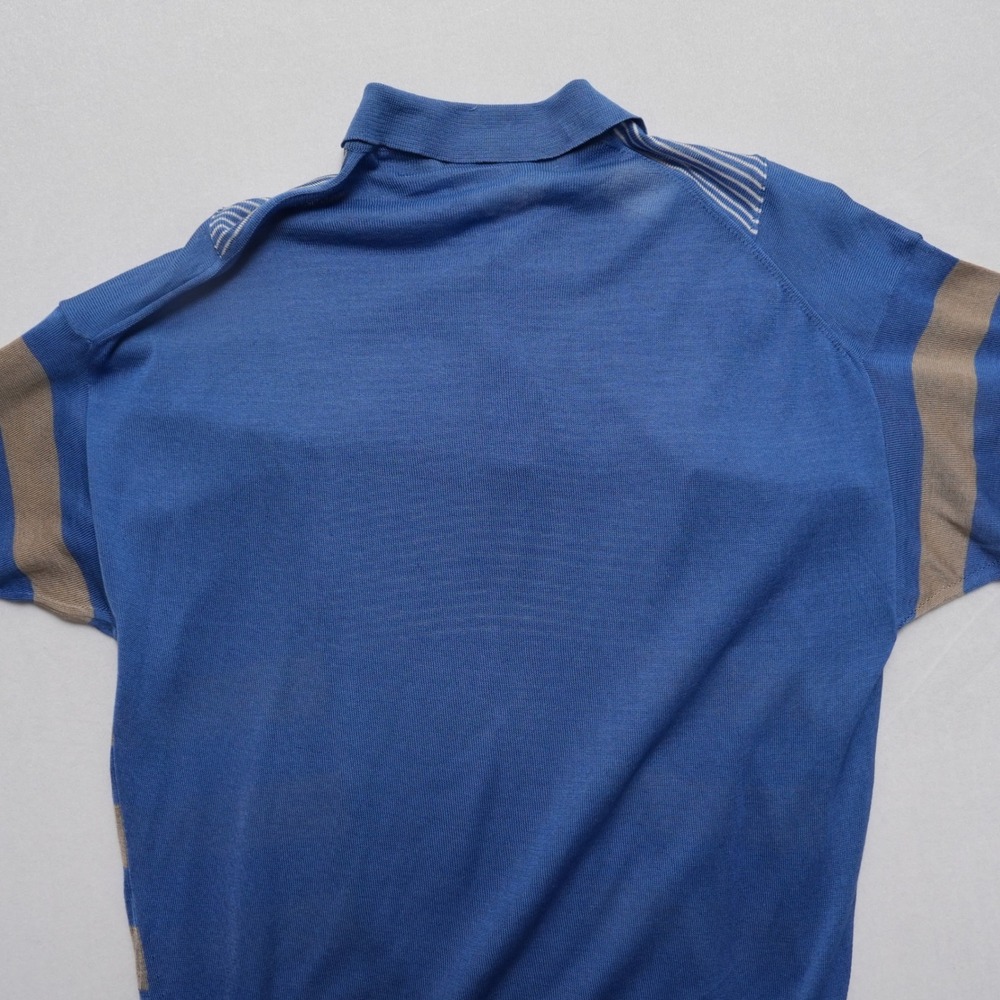 Vintage Modigliani Knit Polo Shirt Mens 48 Blue Striped Made in Italy 90s Retro - Picture 10 of 16